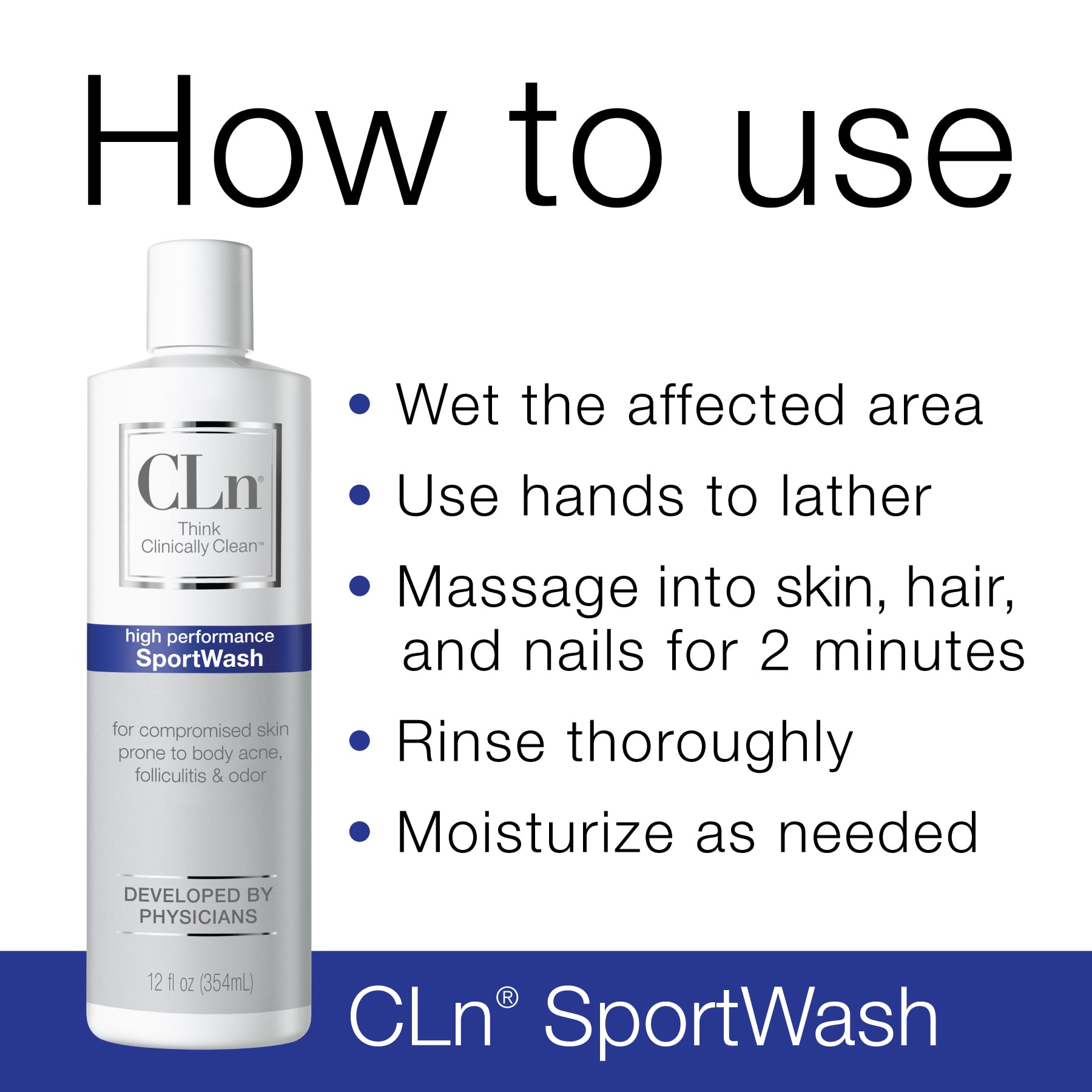 CLn SportWash shower scene conveying a refreshing rinse after intense workouts