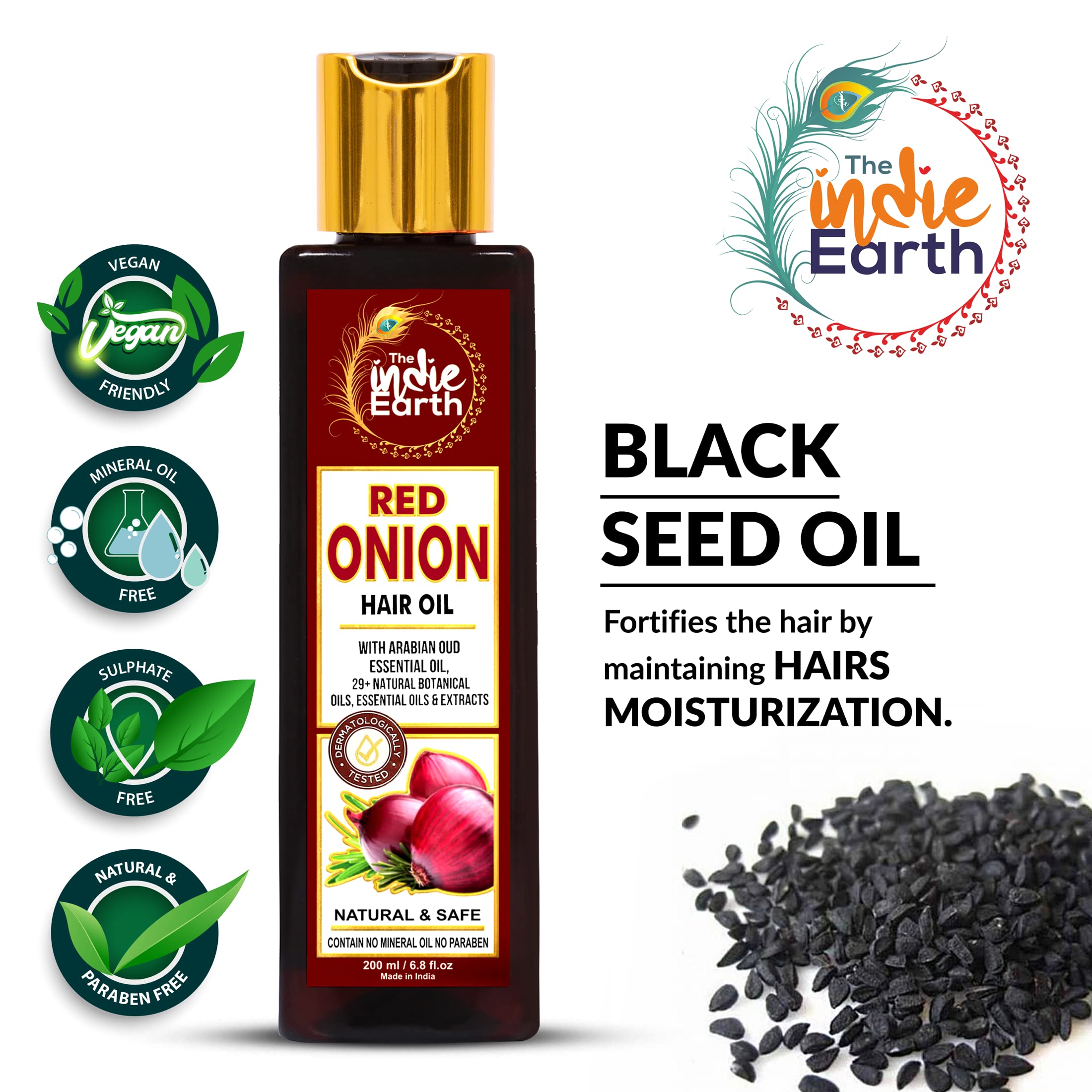 Close-up of red onion extract showing sulfur-rich formula supporting healthy hair roots.