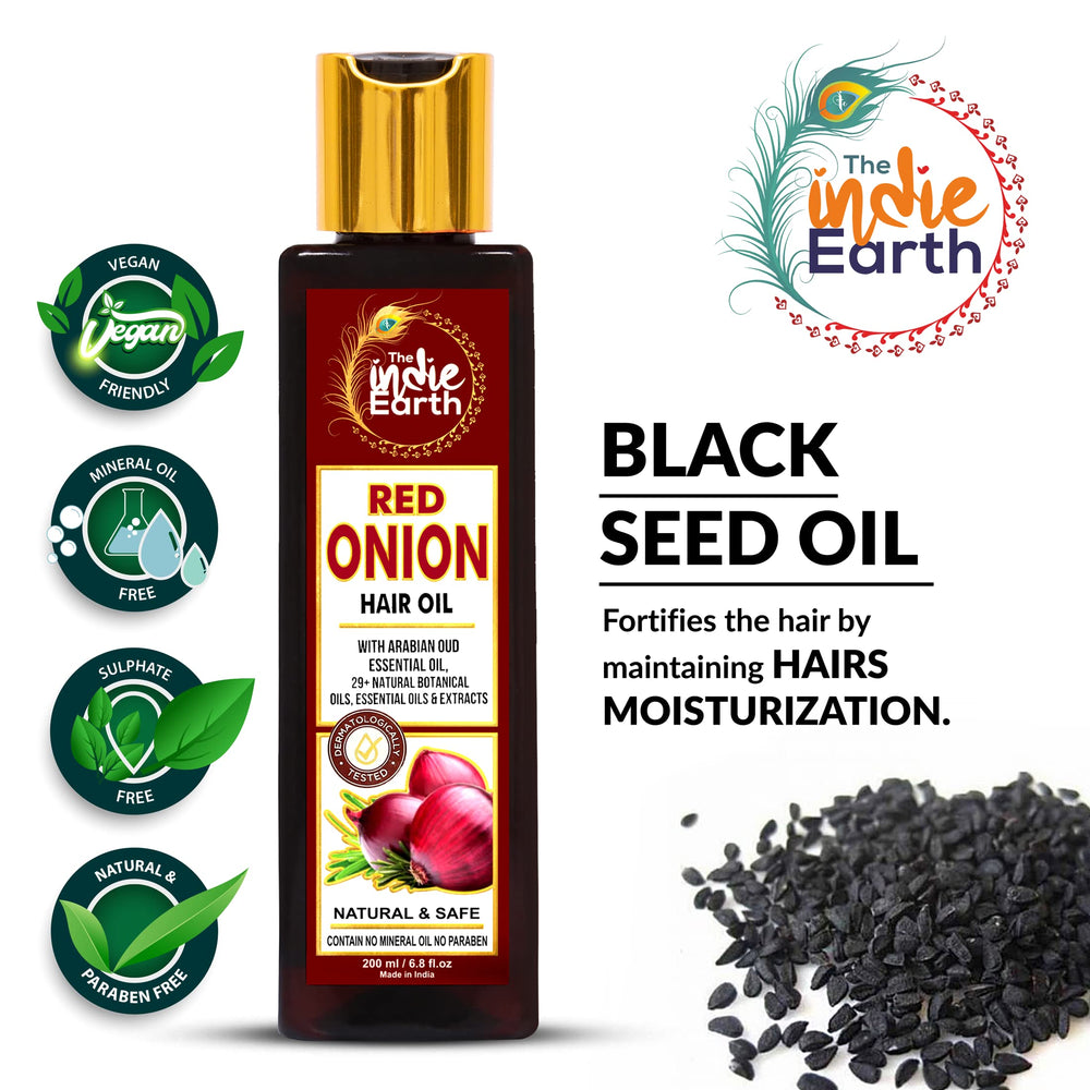 Close-up of red onion extract showing sulfur-rich formula supporting healthy hair roots.