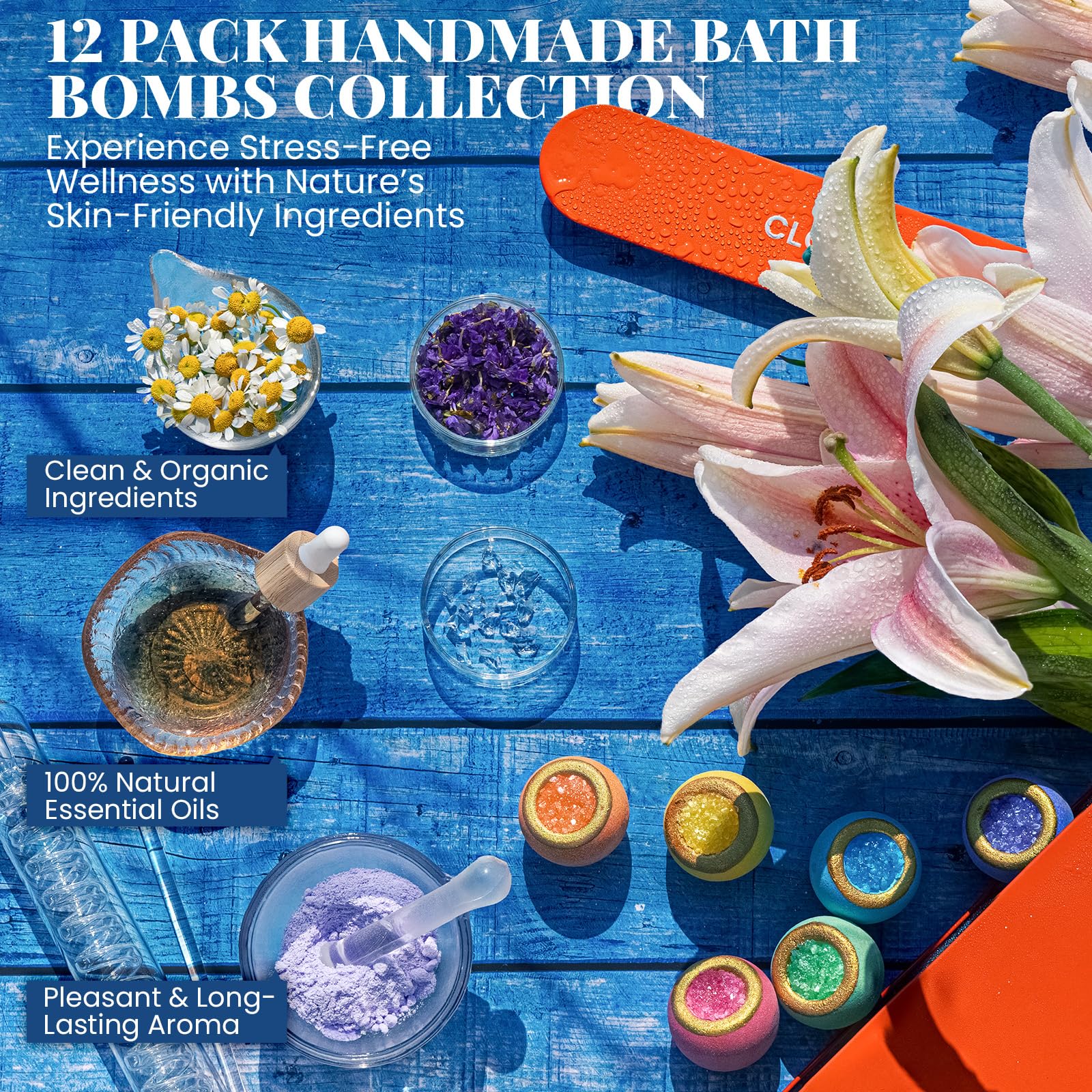 CLOUQUAR chamomile bath bomb – soothing aroma for unwinding after work.
