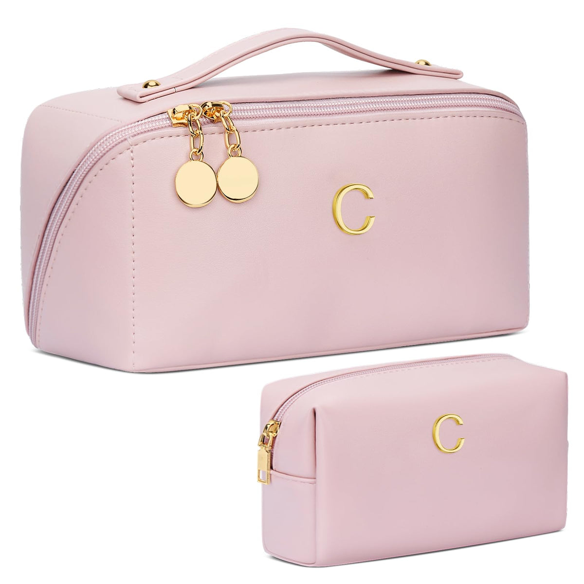 CLOUDWINGS pink initial makeup bag featuring personalized initials for stylish gifting