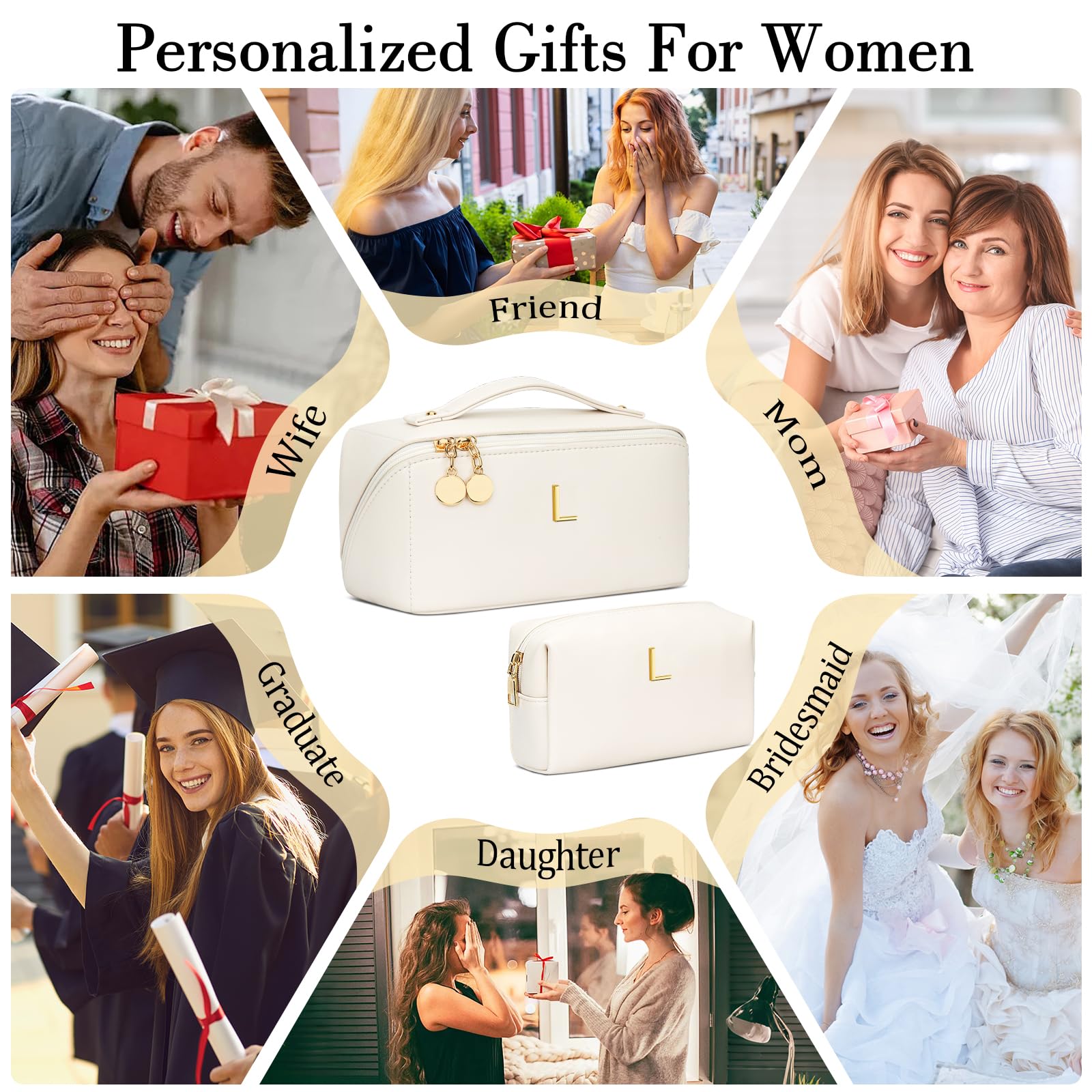 CloudWings initial makeup bag set beige durable materials ideal for travel durability