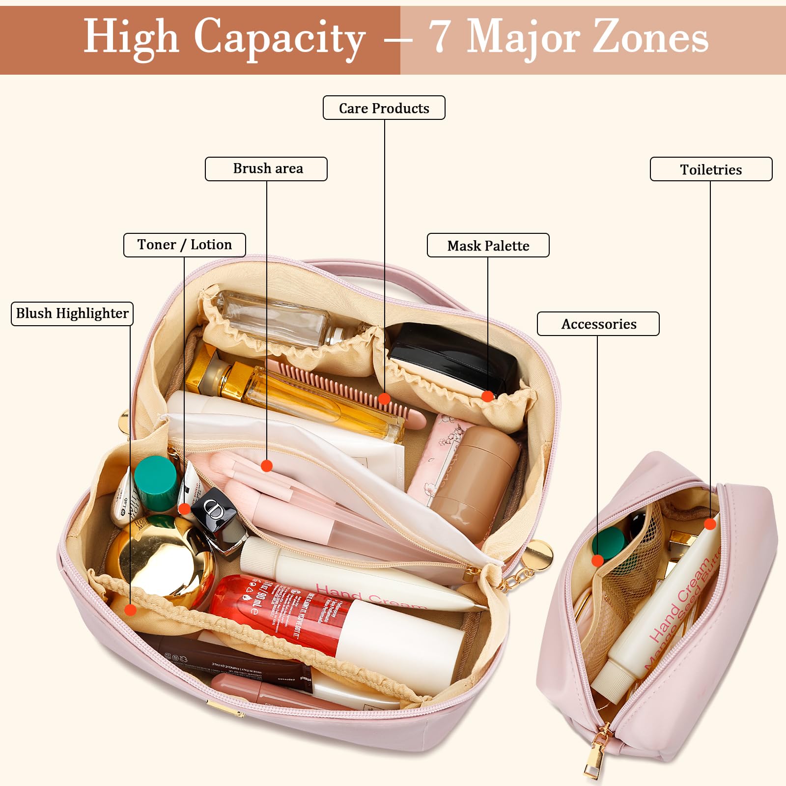 CloudWINGS interior compartments pink illustrating storage for cosmetics and brushes