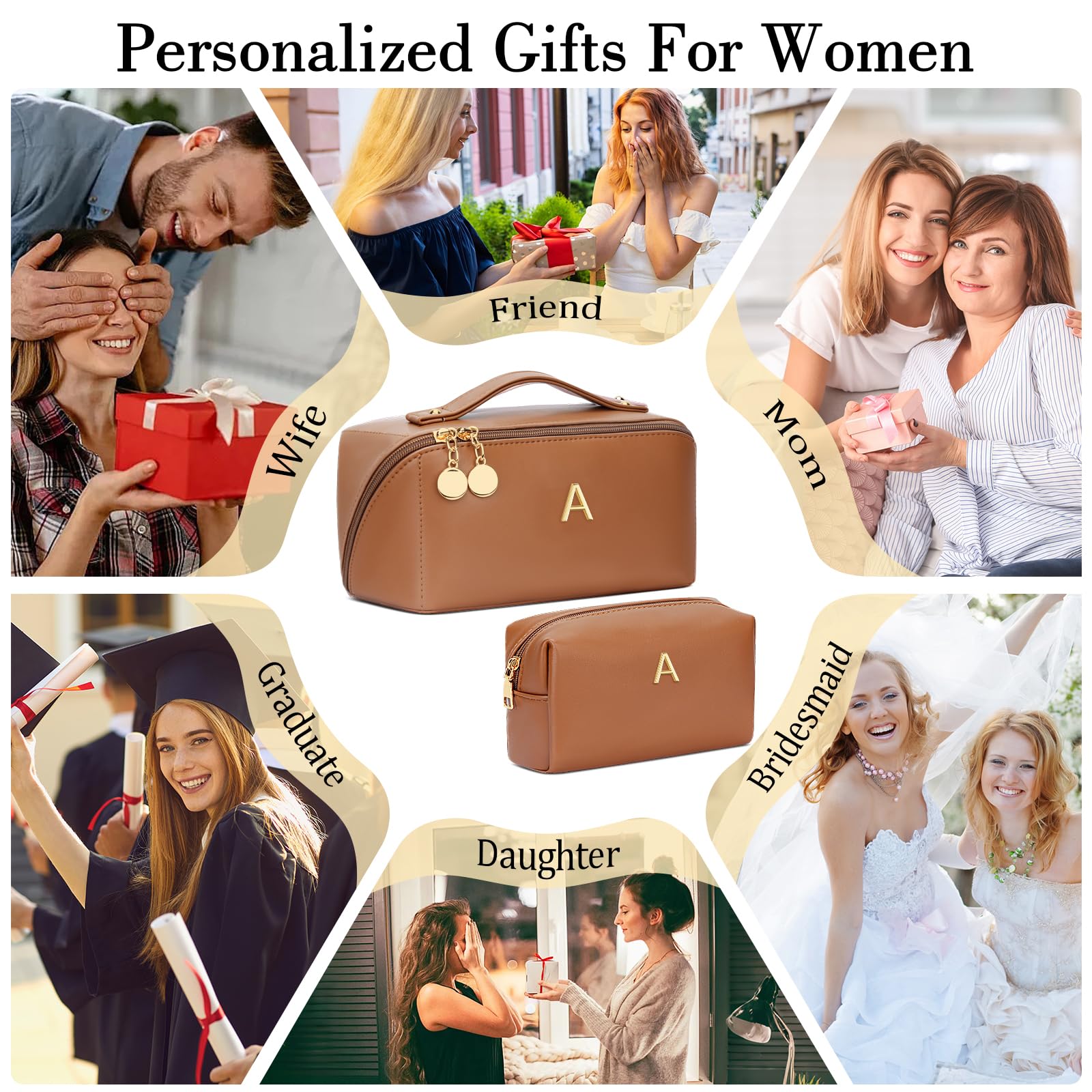 CLOUDWINGS two-compartment makeup bag in brown enhances organized cosmetics storage.