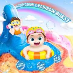 CLOUQUAR bath-potions-color-burst image highlights vivid fizz during bath.
