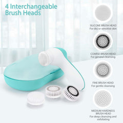 CLSEVXY four brush heads with silicone detail for sensitive skin and versatile cleansing.