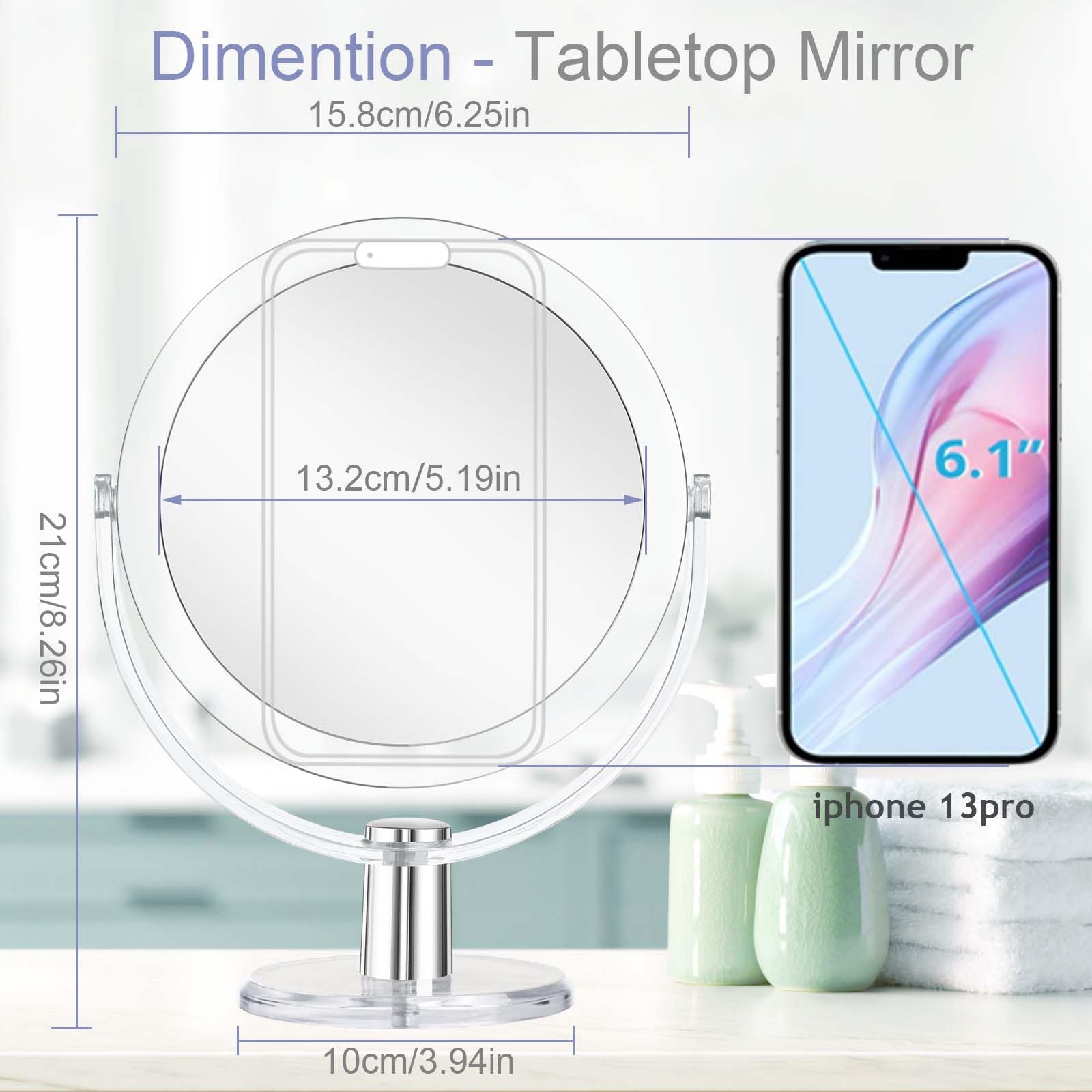 CLSEVXY vanity mirror 6-inch base fits compact desks and countertops