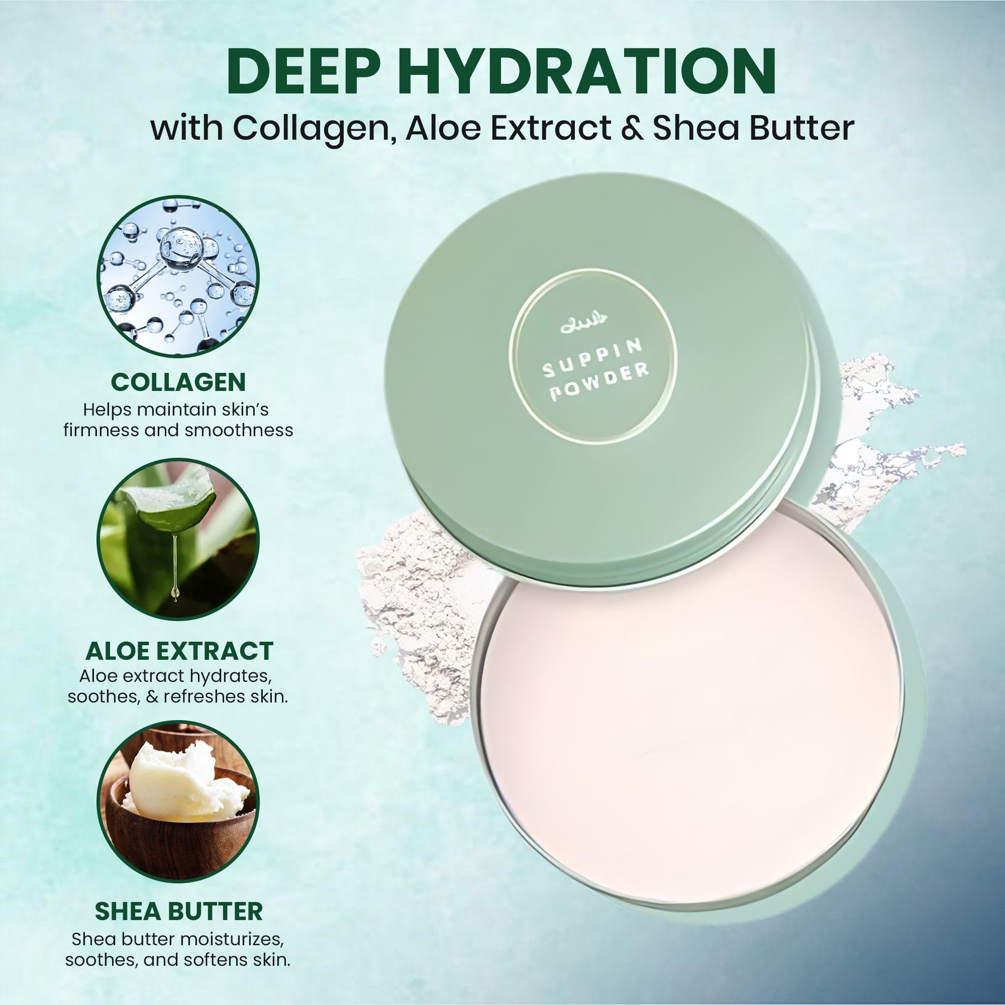 Club Suppin soft-matte finish powder with puff enables on-the-go application