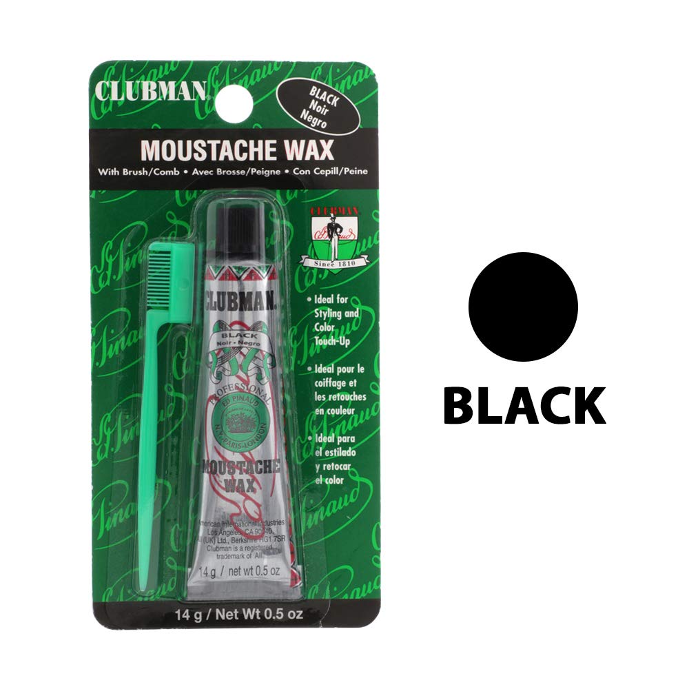 Clubman moustache wax hang pack packaging enables color touch-ups when needed