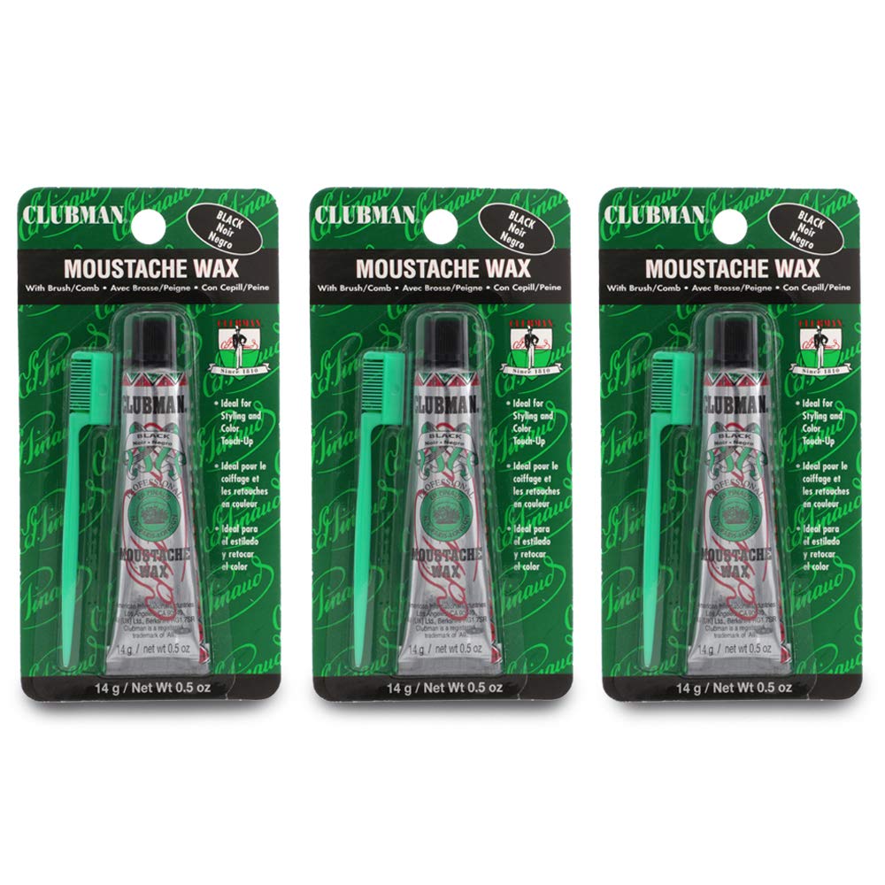 Clubman moustache wax hang pack black tubes ideal for on-the-go shaping and touch-ups
