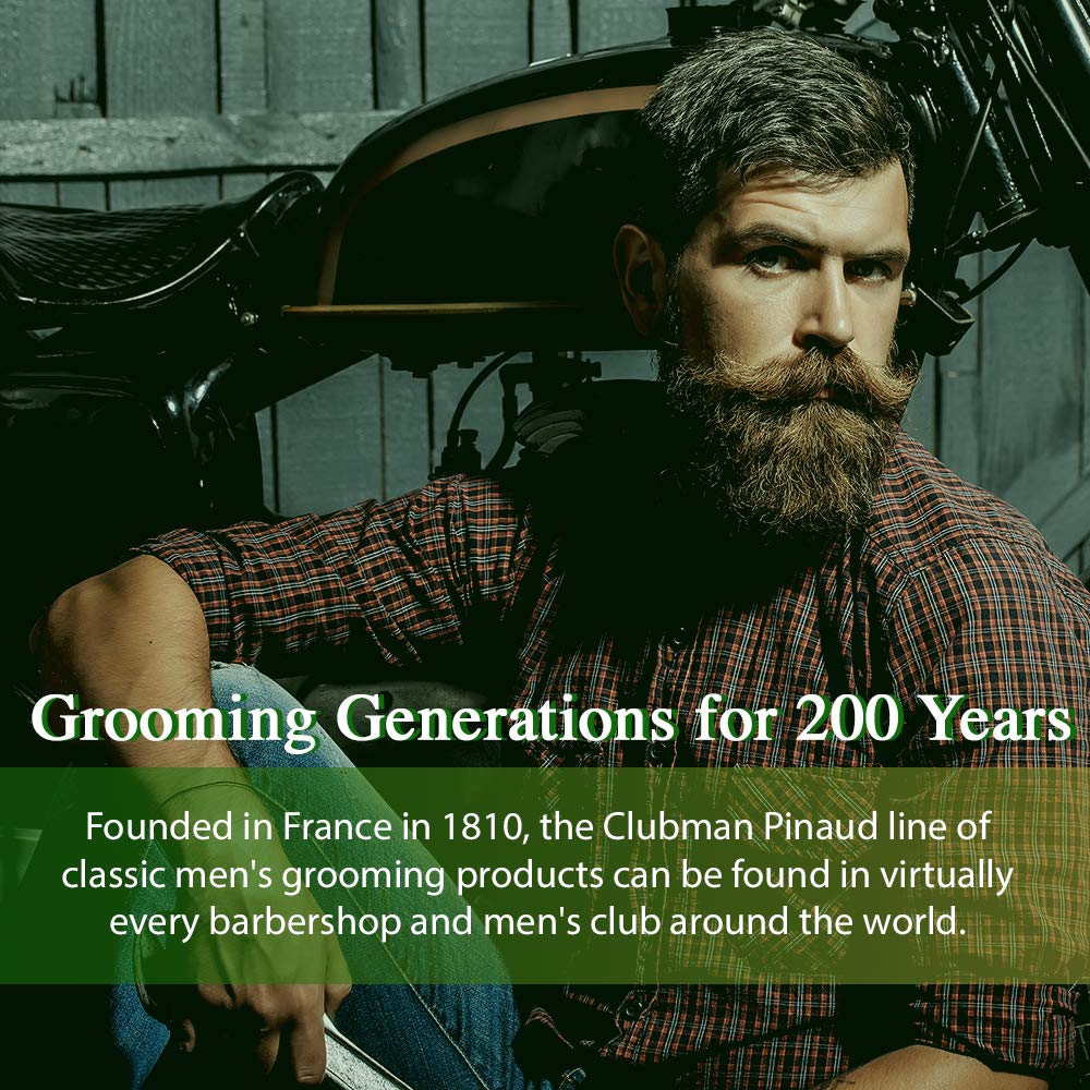 Water-soluble formula of Clubman moustache wax showing easy washout feature