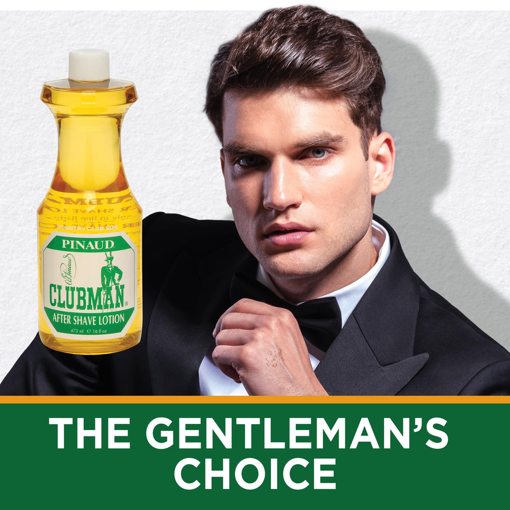 Clubman Pinaud After Shave Lotion being applied for cooling post-shave tingling