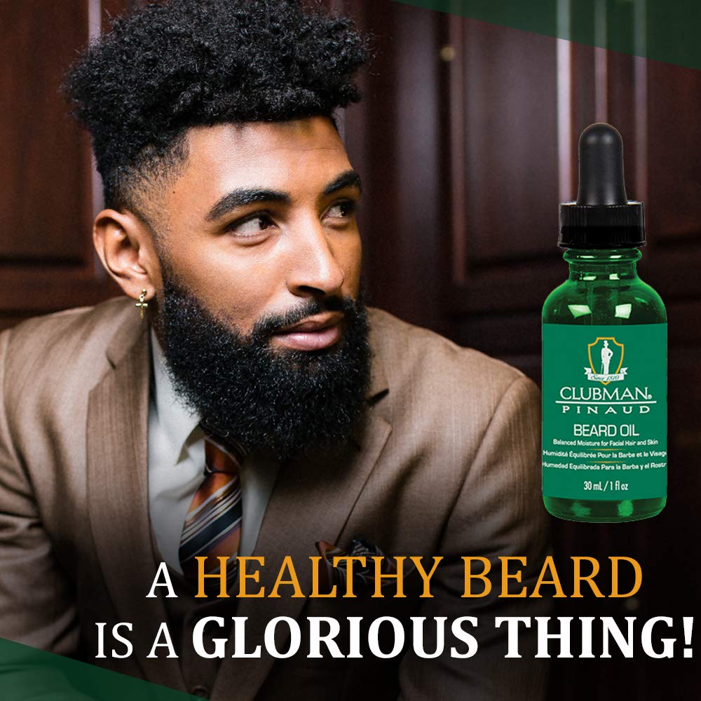 Clubman Pinaud Beard Oil being applied to beard for quick absorption and conditioning