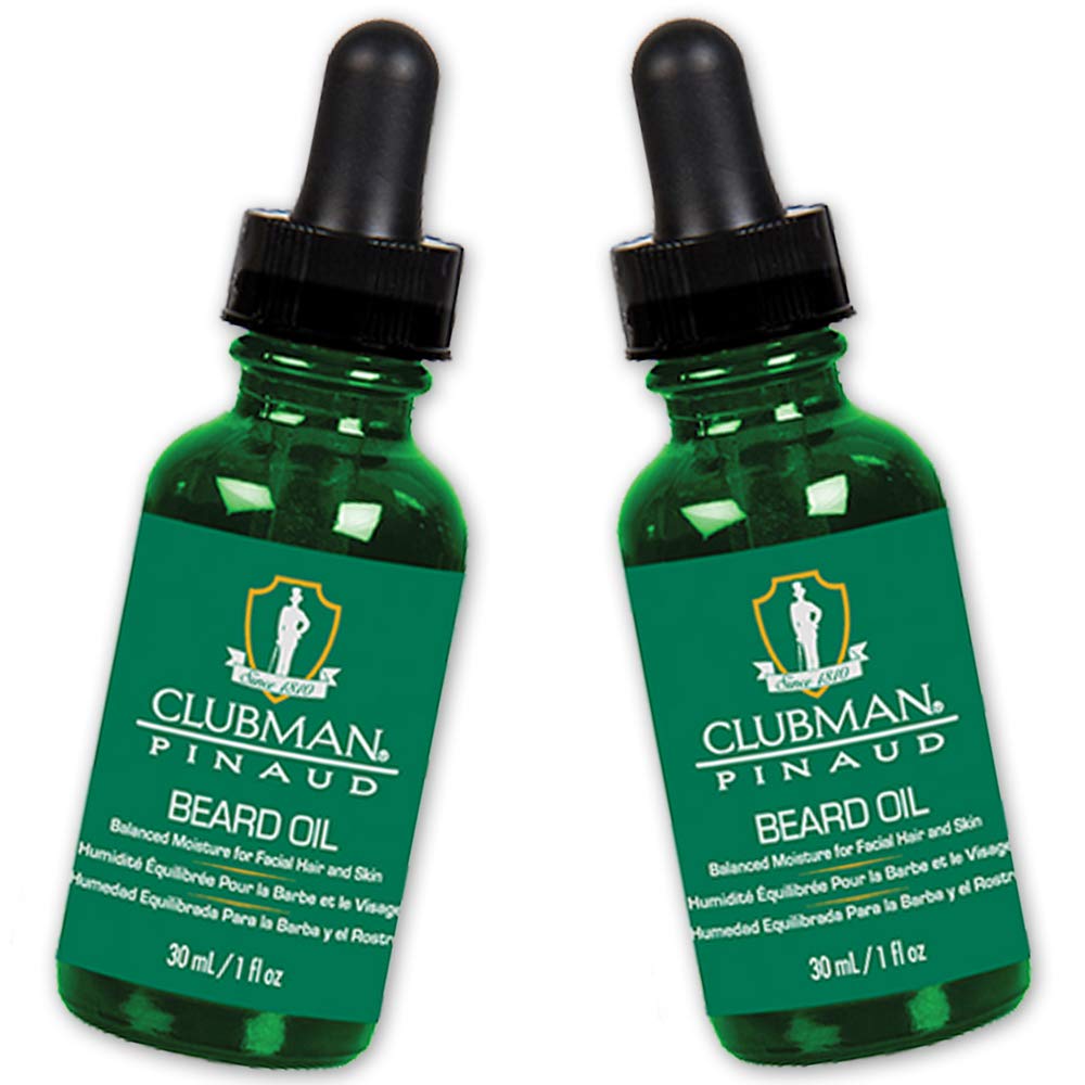 Clubman Pinaud Beard Oil bottle close-up for natural shine and hydration