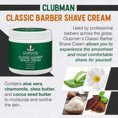 Clubman Pinaud Classic Barber Shave Cream application-hand: easy-to-apply cream enhances razor glide.
