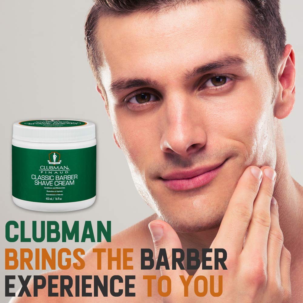 Clubman Pinaud Classic Barber Shave Cream tub-front-view: premium packaging for daily grooming.