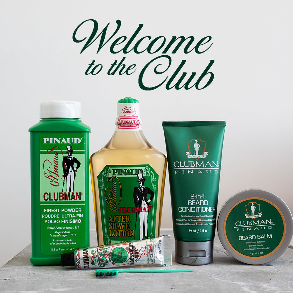 Clubman Pinaud Eau de Portugal 12.5 oz bottle ready for routine use