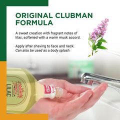 Clubman Pinaud Lilac Vegetal, empaque clásico evocando la barbería tradicional.