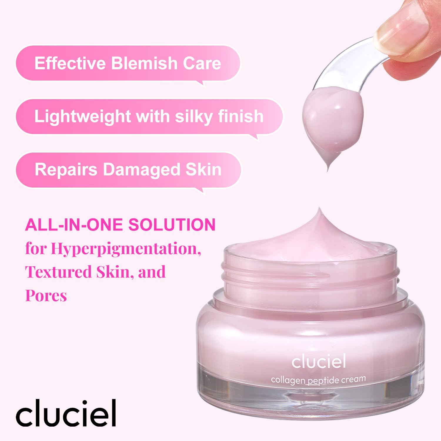 cluciel collagen peptide cream application area showing easy daily use