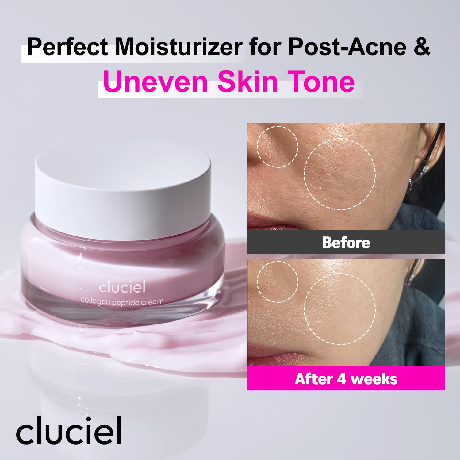 cluciel collagen peptide cream texture closeup highlighting silky finish and radiance
