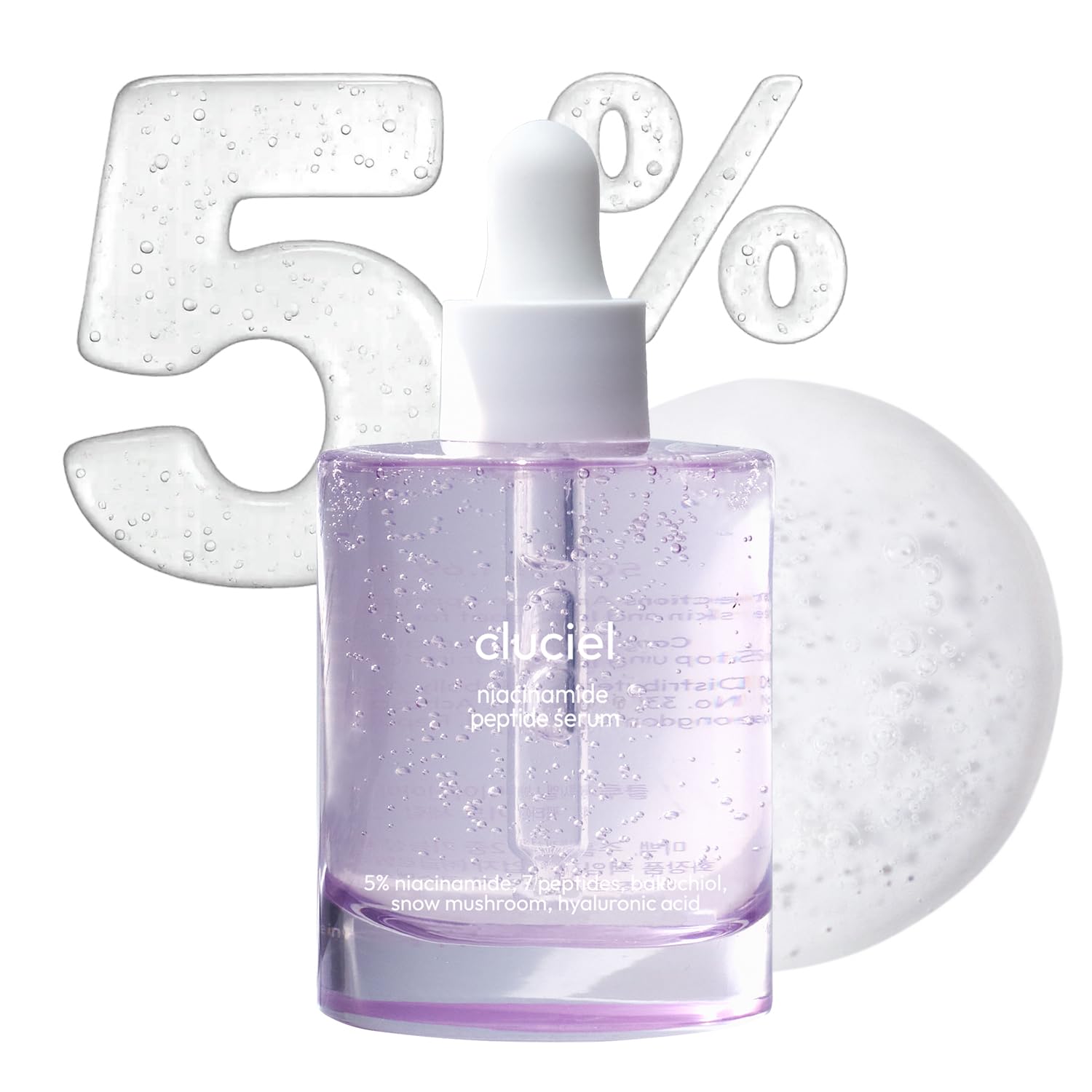 cluciel Niacinamide Peptide Serum bottle presents sleek glass packaging for daily-use skin care.