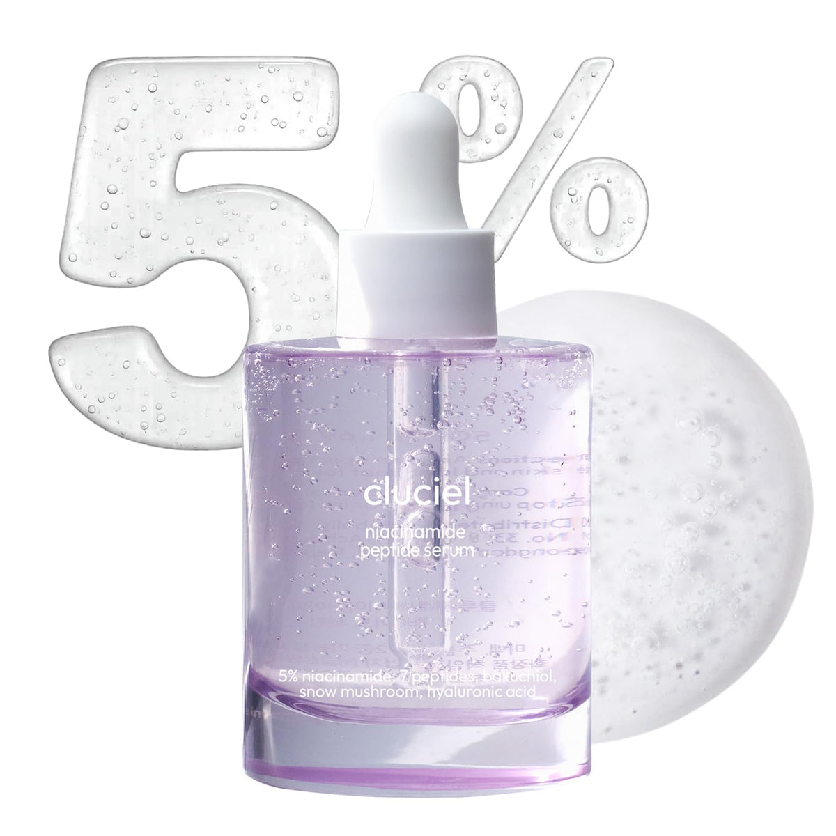 cluciel Niacinamide Peptide Serum bottle presents sleek glass packaging for daily-use skin care.
