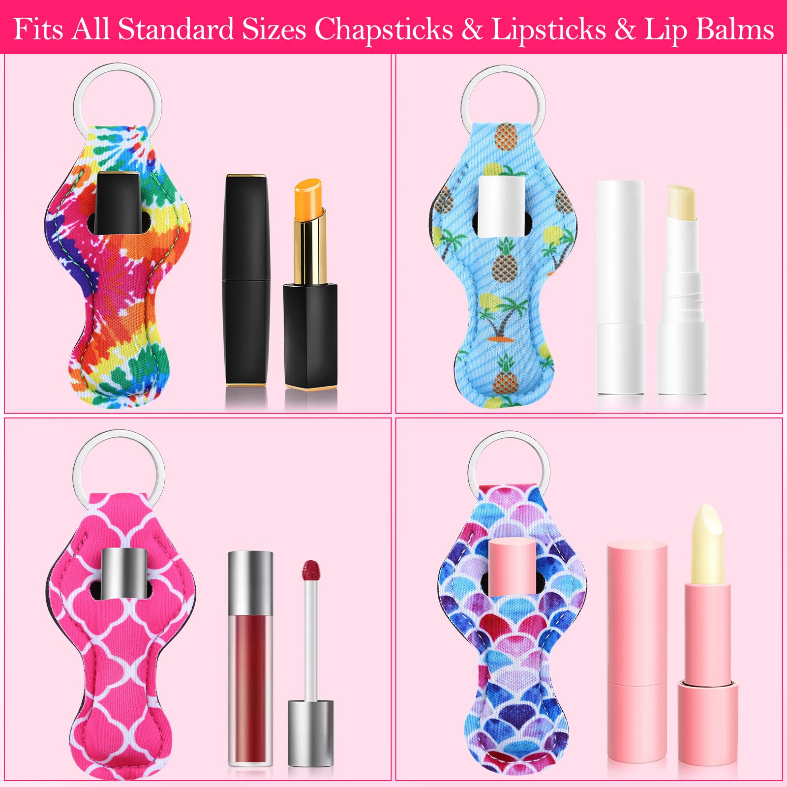 Cludoo chapstick holder pack back view highlighting color variety and pattern mix for fashion-friendly carry.