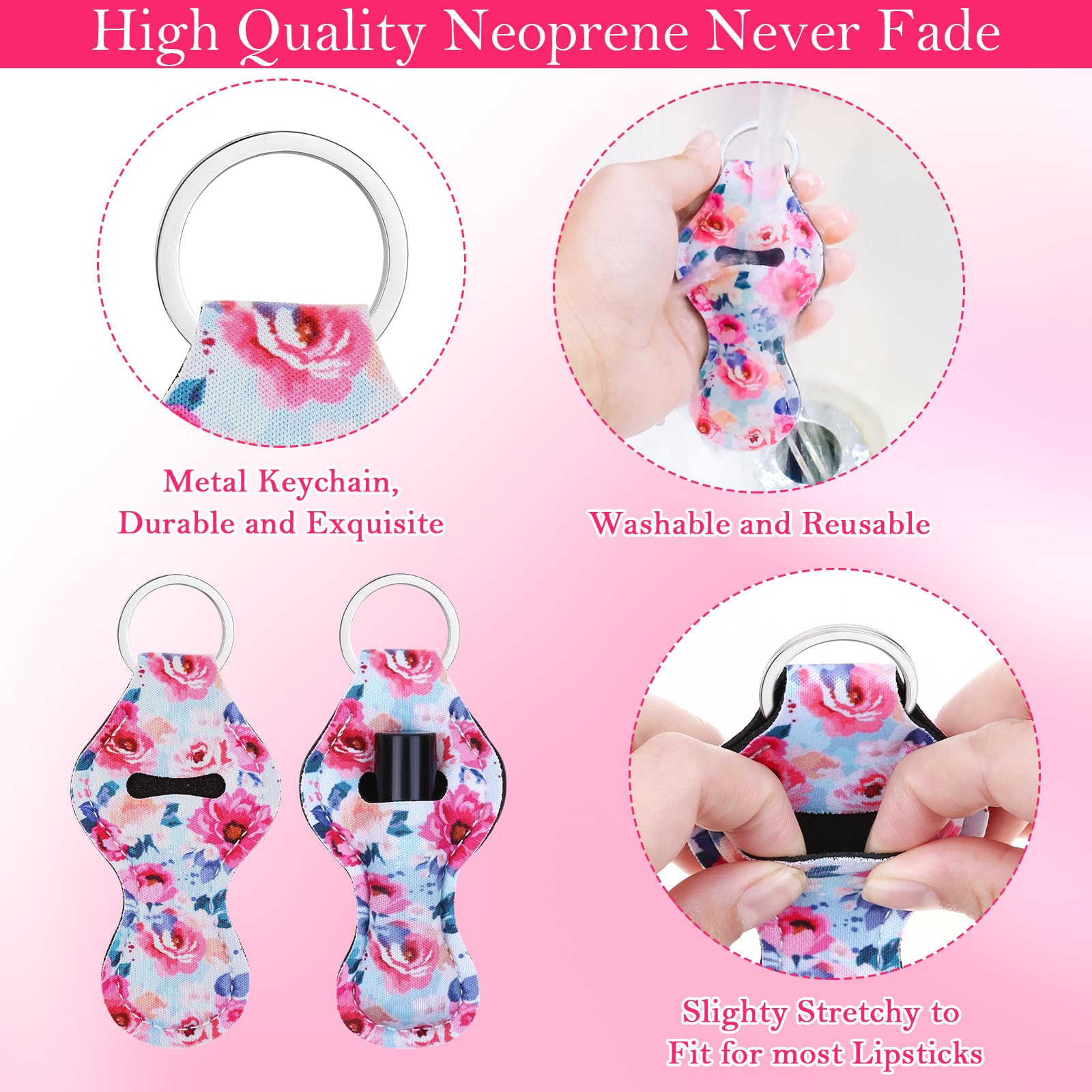 Cludoo chapstick clip closeup showing neoprene clip and secure grip on lip balms.