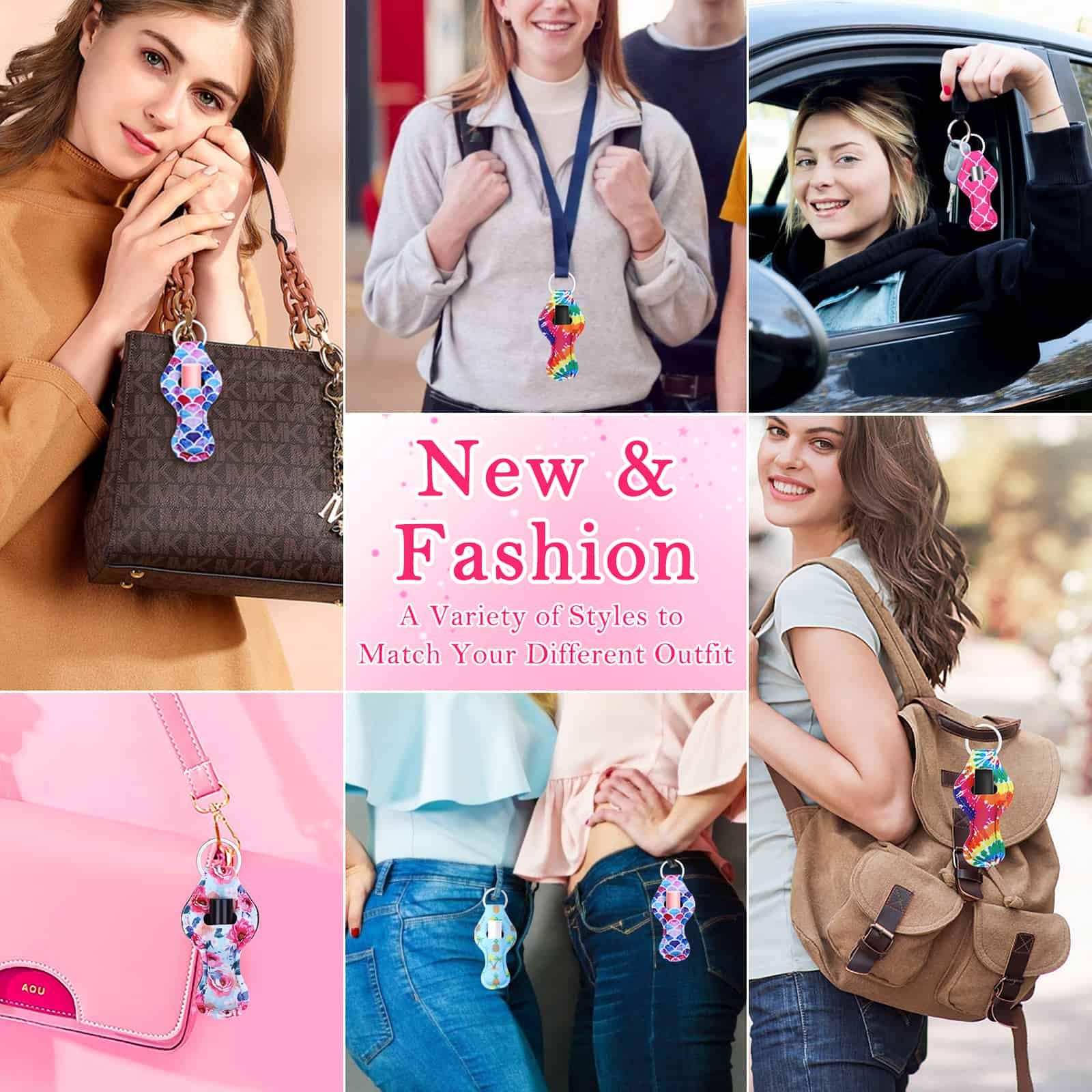 Cludoo chapstick-holder-purse-attachment shown on bag for convenient lip care.