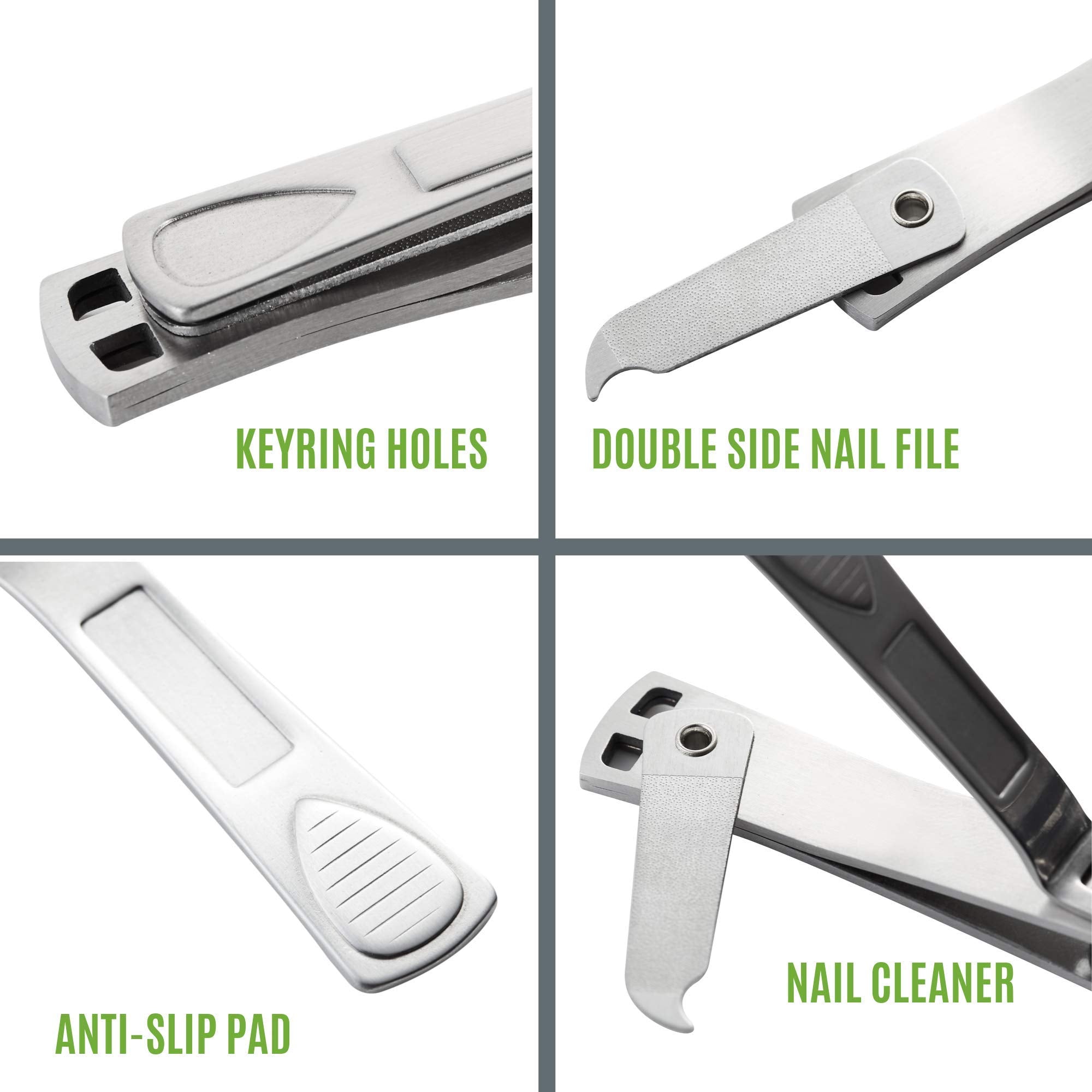 Clyppi matte-finish stainless steel nail cutter stays steady when wet.