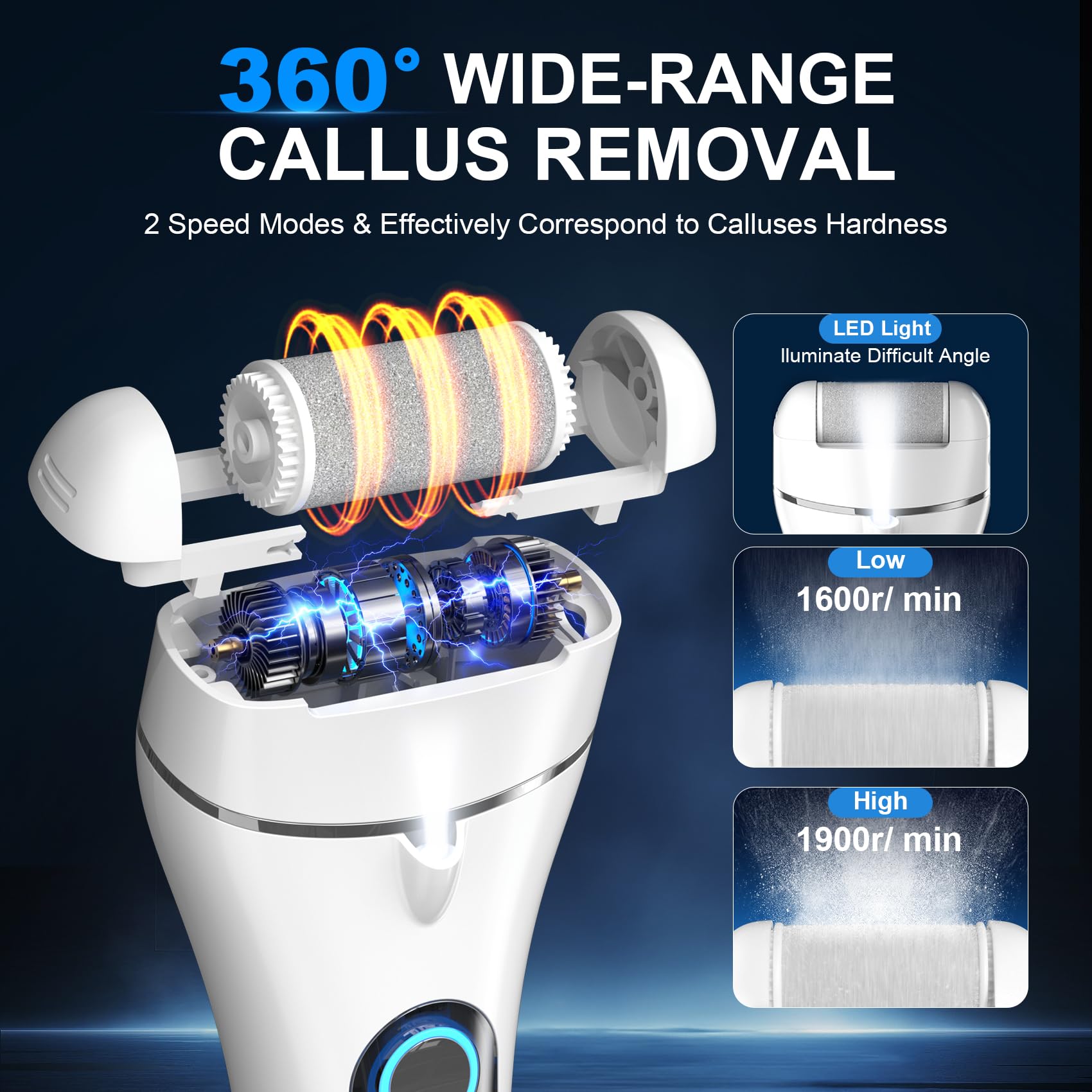 CMTQVFL three grinding heads close-up for customized callus care and everyday use.