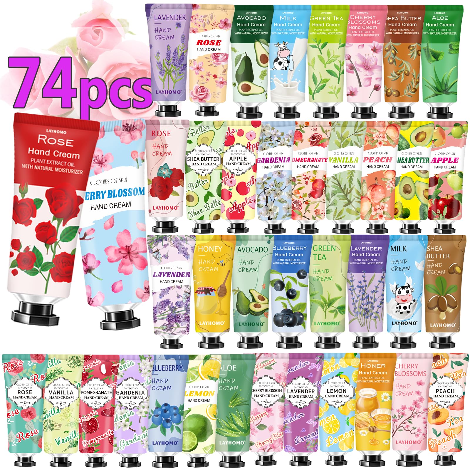 CMWGKBC 74pack bulk hand cream variety set offers daily scent options for mood-friendly hand care.