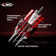 CNC tattoo cartridges red shell close-up shows sharp tip for precision