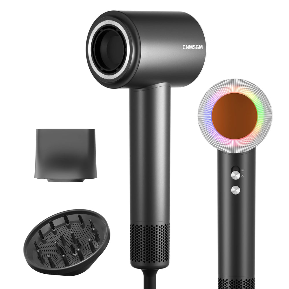 CNMSGM hair dryer front view shows compact design for easy handling and daily use.