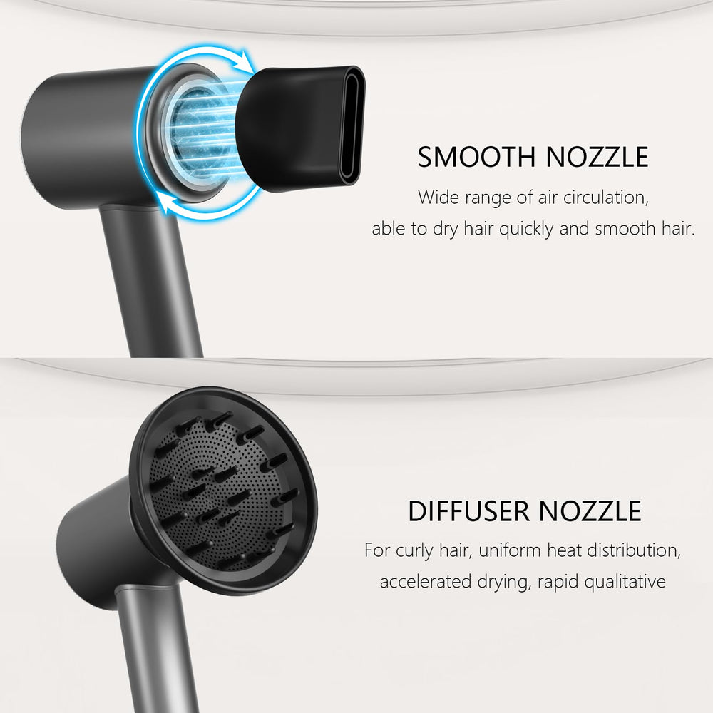 CNMSGM hair dryer quiet operation image underscores low-noise performance during styling.