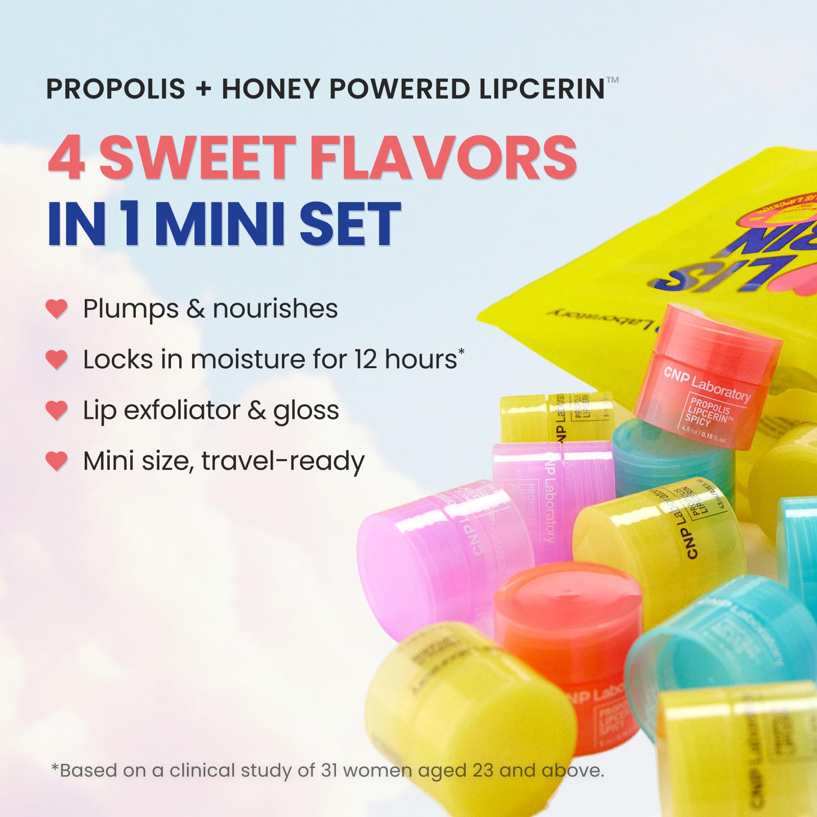 CNP Honey Lip Butter Mini Set travel-size tubes offer daily moisture