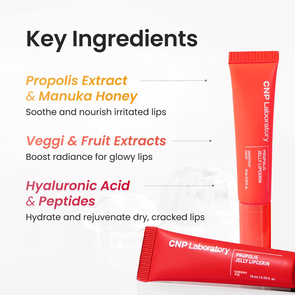 CNP Propolis Jelly Lipcerin 12-hour hydration concept image communicates long-lasting moisture.