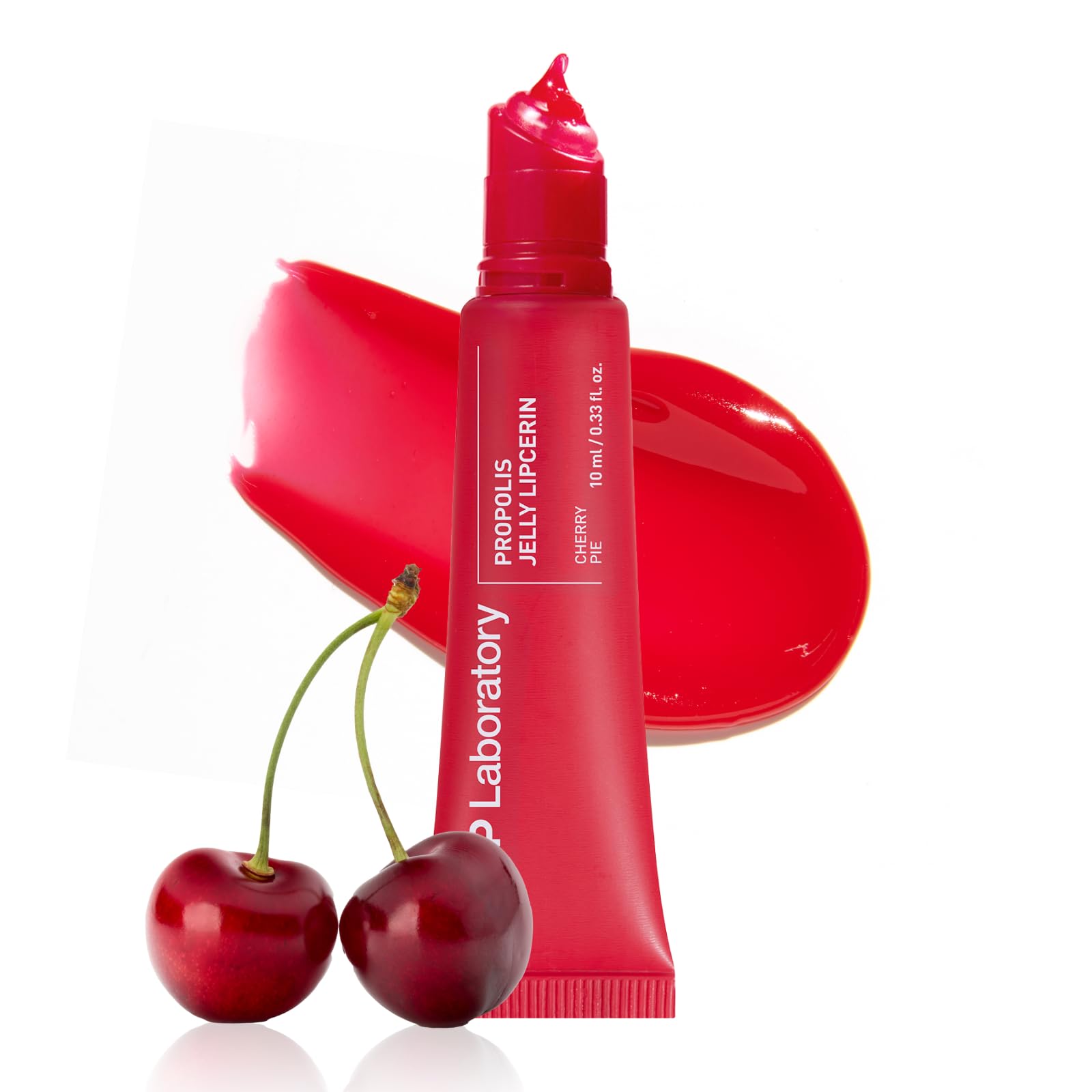 CNP Propolis Jelly Lipcerin 04 Cherry Pie tube closeup shows glossy, hydrating lip care.