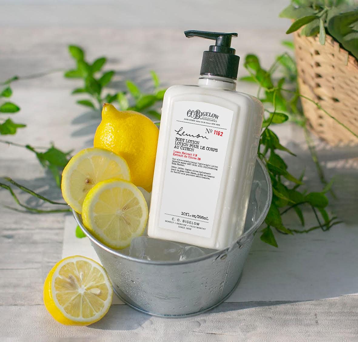 C.O. Bigelow lemon body lotion applied to hands shows quick, non-greasy absorption