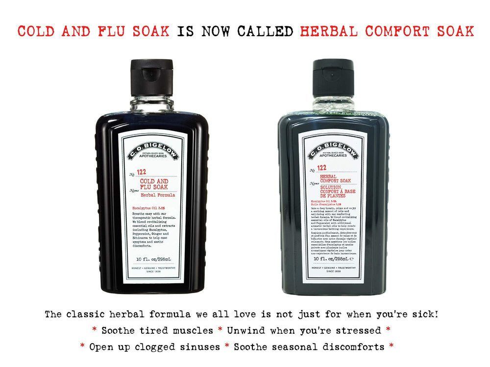 C.O. Bigelow Herbal Comfort Soak with eucalyptus image highlight natural essential oils for refreshing aroma.