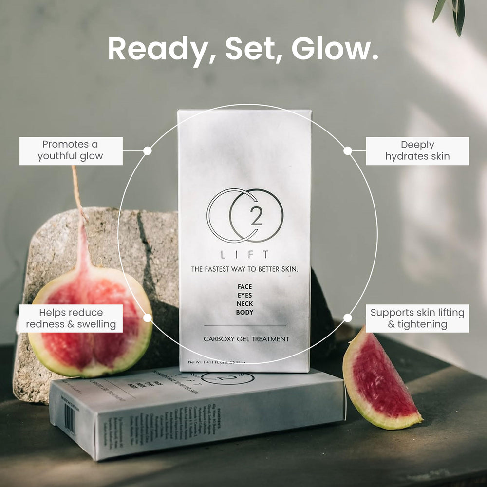 CO2Lift carboxy gel mask dispensing image suggests easy weekly routine for refreshed skin.