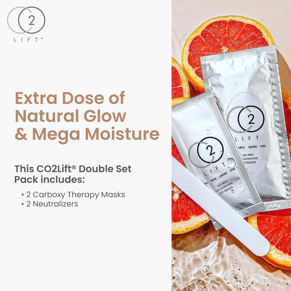 CO2Lift carboxy gel mask on face and neck for brighter, firmer-looking skin.