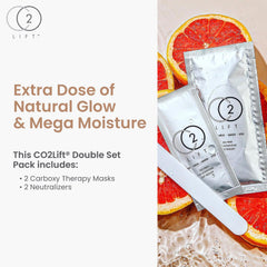 CO2Lift carboxy gel mask on face and neck for brighter, firmer-looking skin.