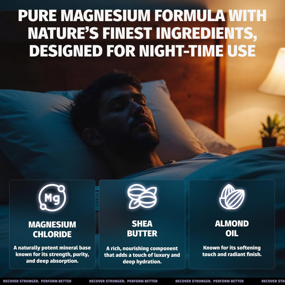 Coach Soak Nighttime Magnesium Body Butter applying motion demonstrates easy massage for tired limbs.