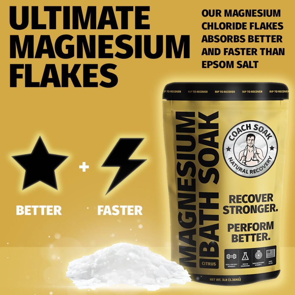 Coach Soak Recovery Bath Soak cups of magnesium flakes highlight potent transdermal support