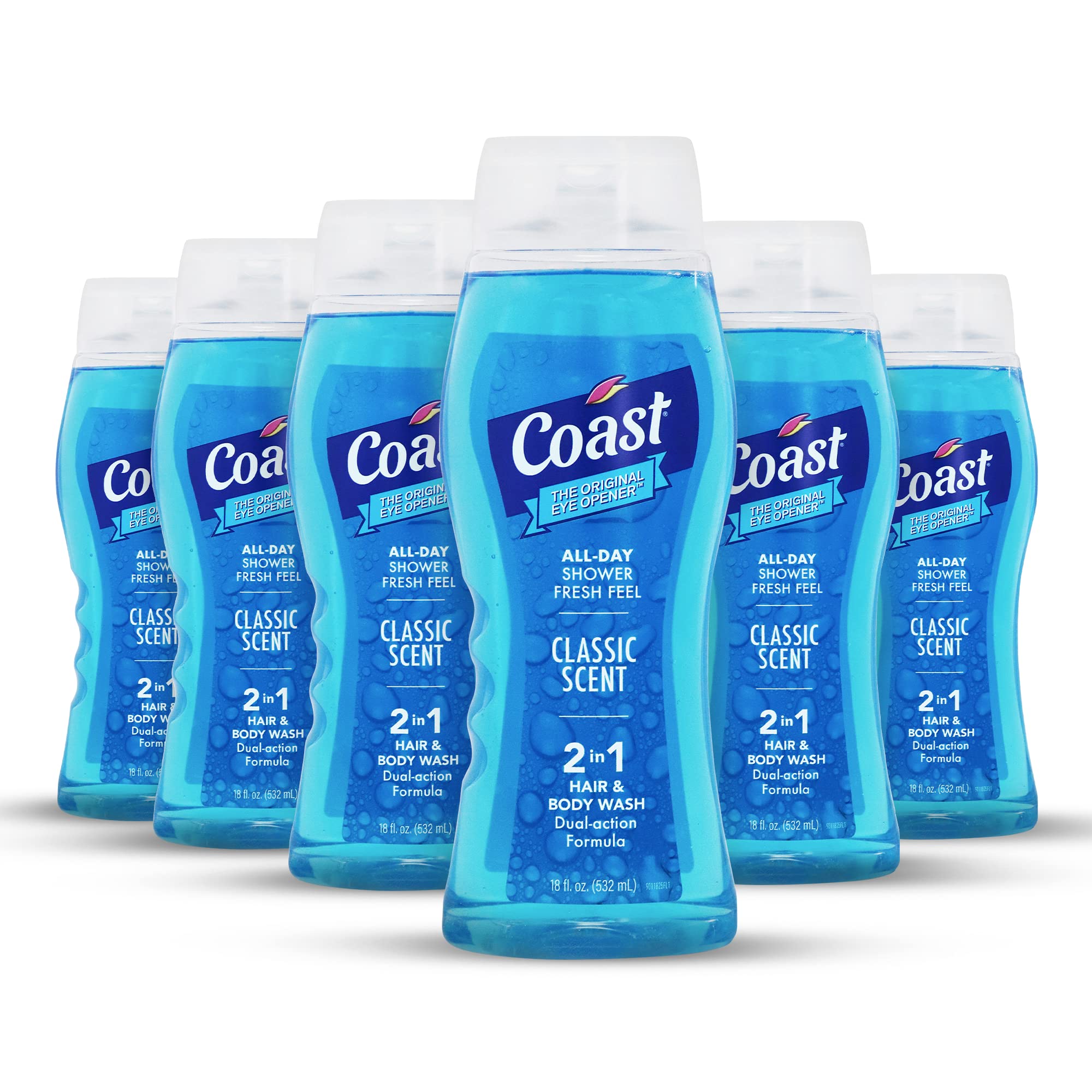 Coast 2-in-1 pack shot showing six 18 oz bottles for value