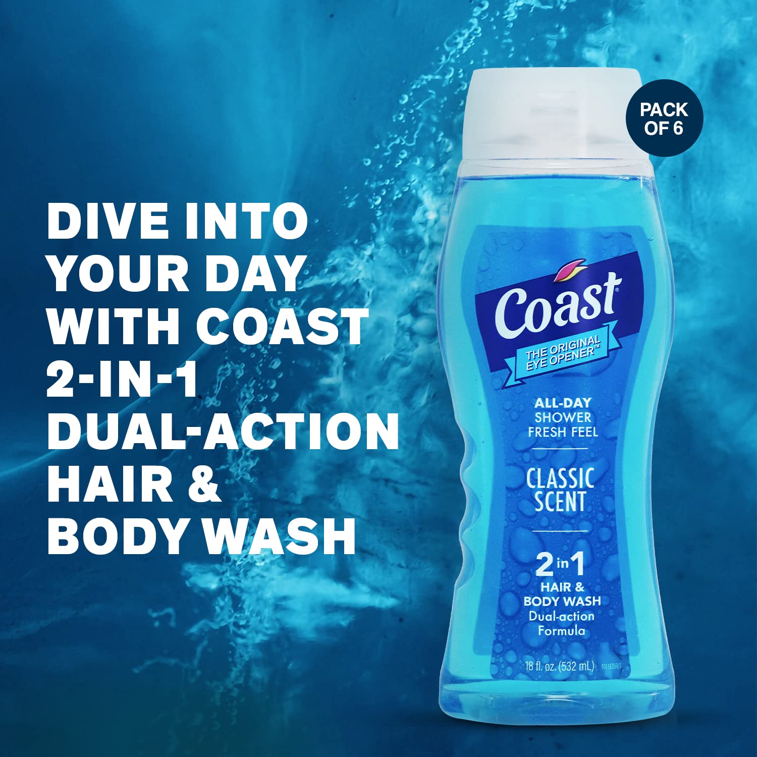 Coast 2-in-1 rich lather demonstrates cleansing power and foam