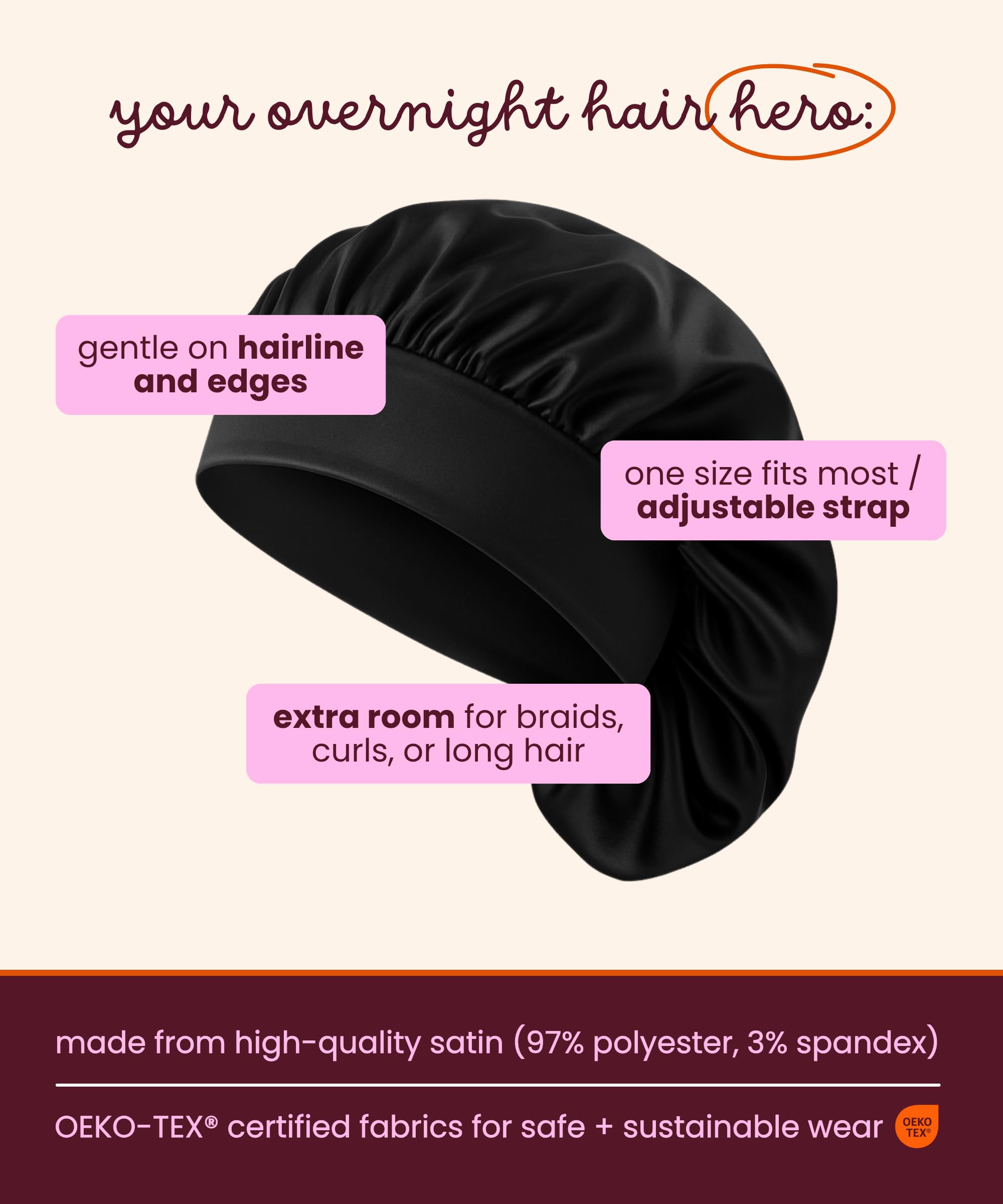 Cobana night cap on head in use showcasing gentle hair protection overnight