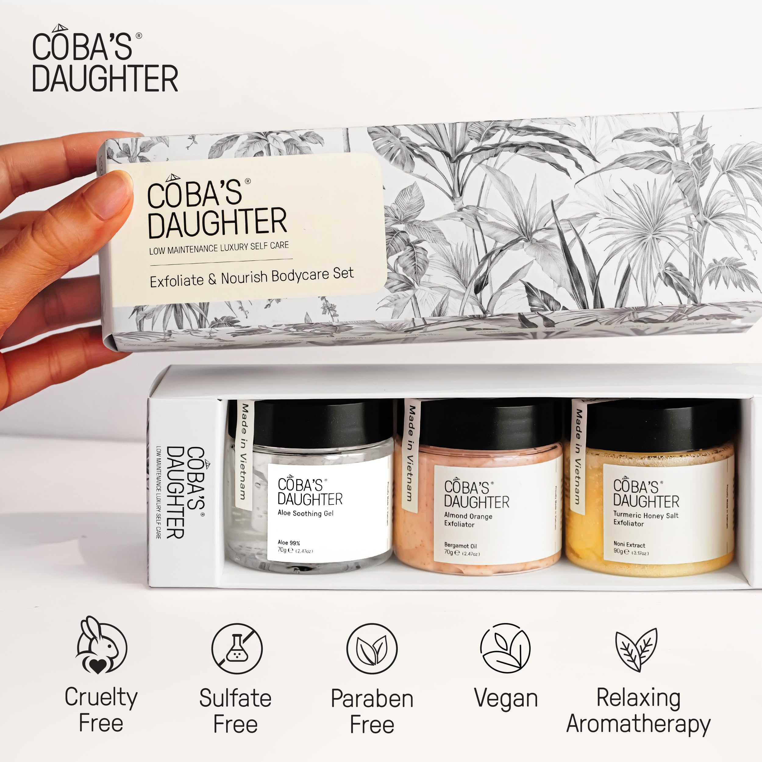 COBA'S DAUGHTER Almond Orange Scrub jar delivers gentle polishing for silky skin.
