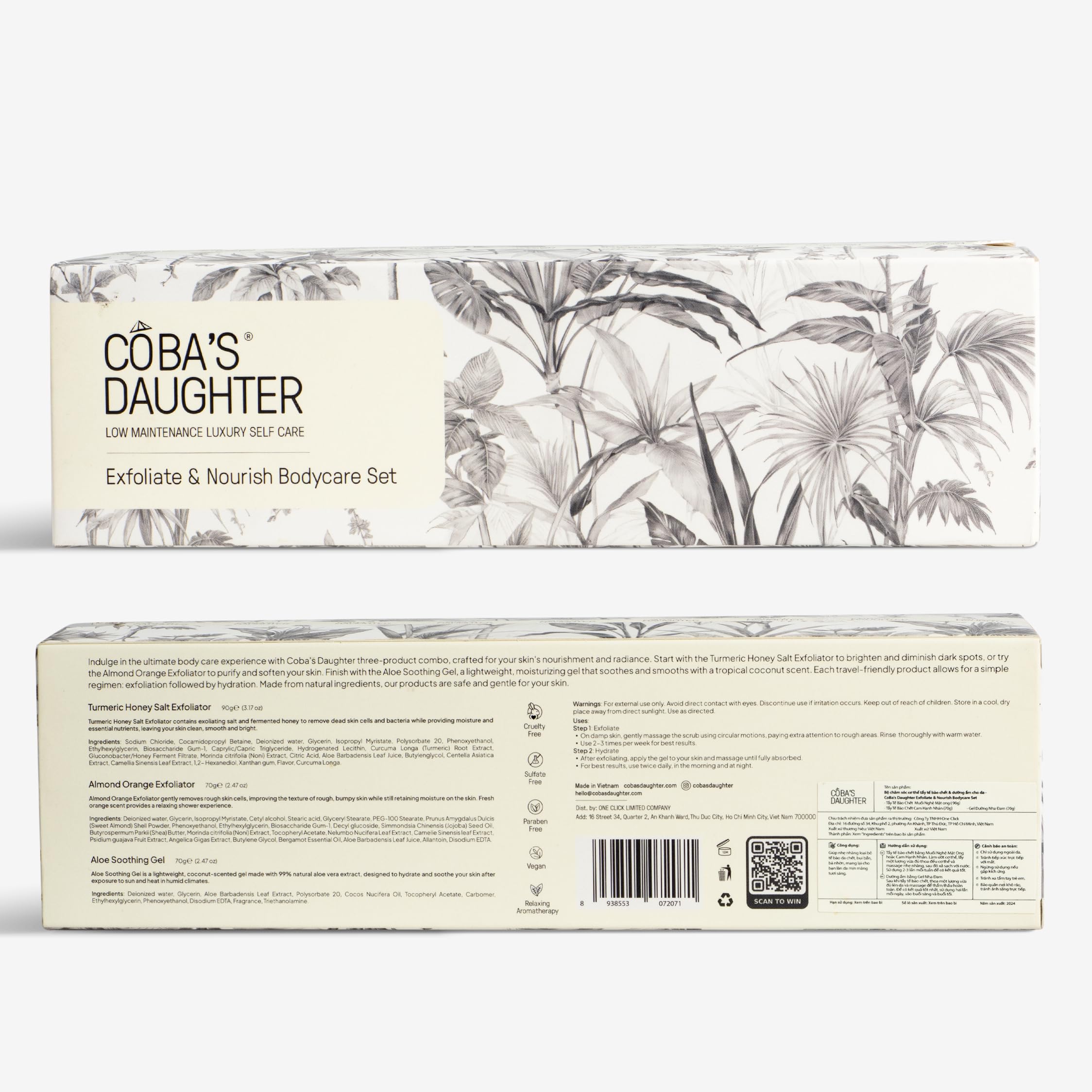 COBA'S DAUGHTER Packaged gift set image suggests a spa-like routine at home.